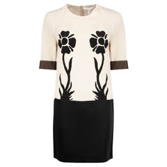 Used Victoria Beckham Beige Silk Floral Applique Dress Size S