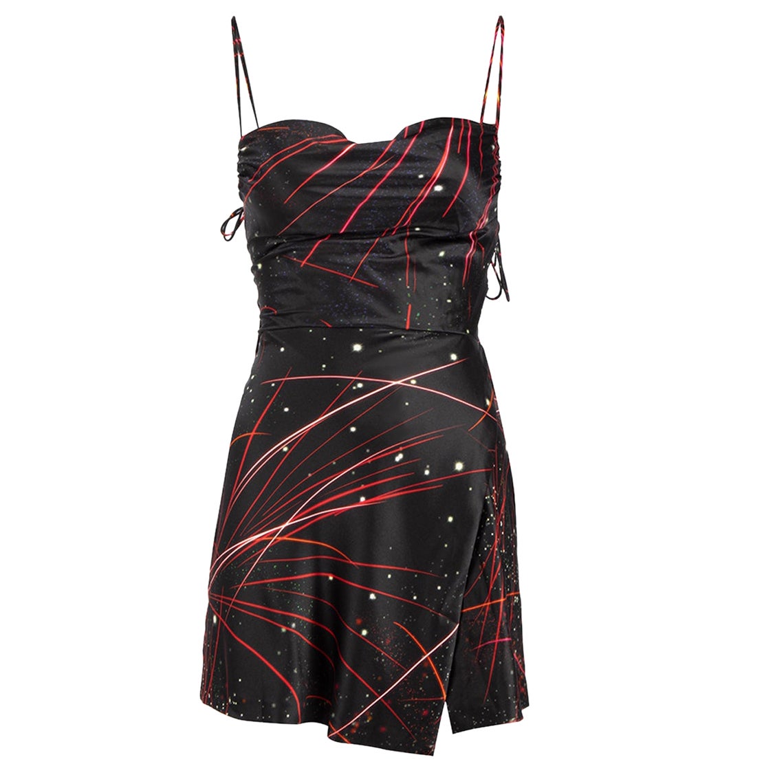 Retrofête Black Silk Firework Print Strappy Mini Dress Size XXS