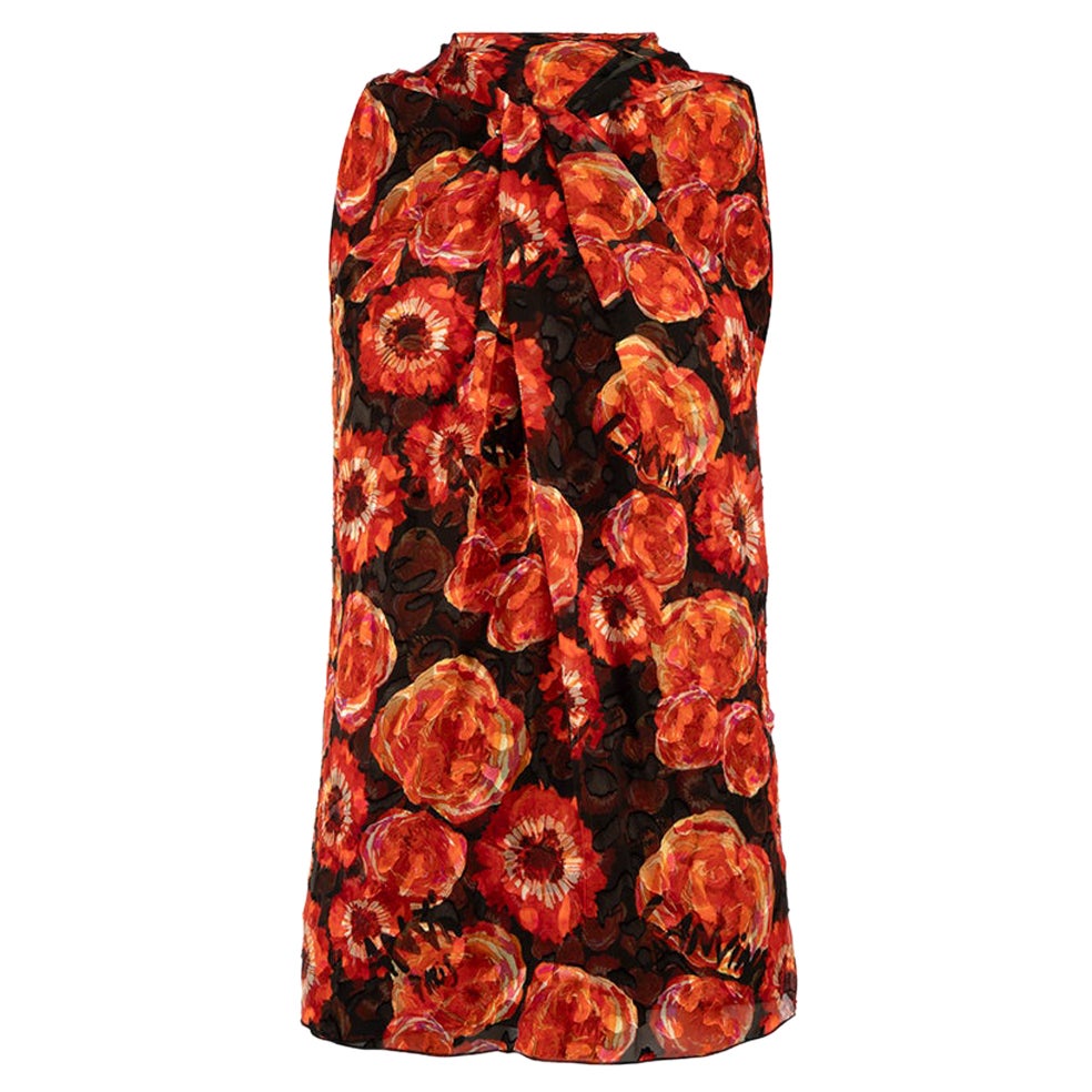 Lanvin Red Silk Floral V-Neck Top Size S