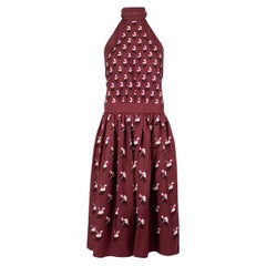 Gucci Burgundy Silk Printed Midi Dress Size M