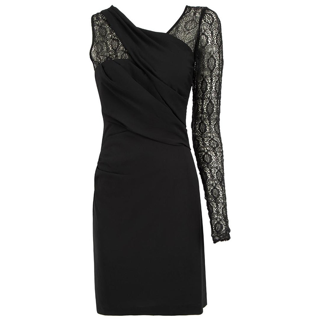 Helmut Lang Black Asymmetric Lace Mini Dress Size M For Sale