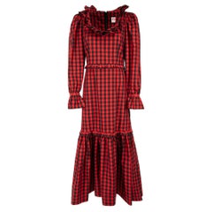 Shrimps Red Gingham Tiered Ruffle Maxi Dress Size S