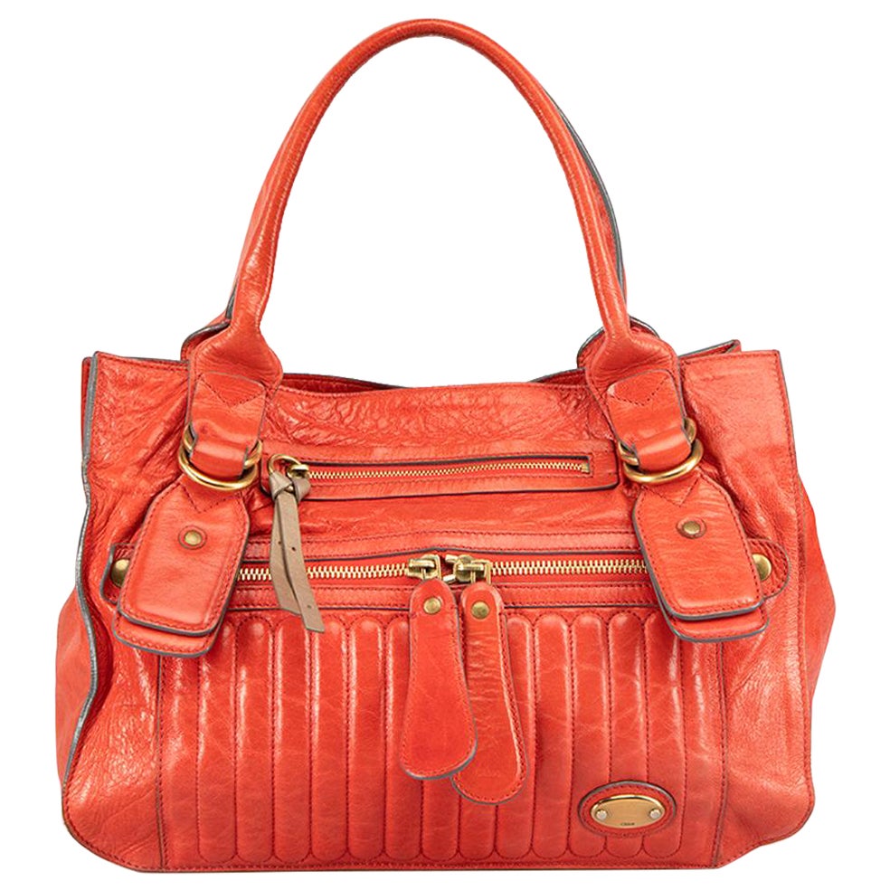 Chloé Red Leather Bay Quilted Bag For Sale
