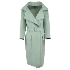 Used Burberry Burberry Prorsum Mint Green Wool Waterfall Belted Coat Size XS