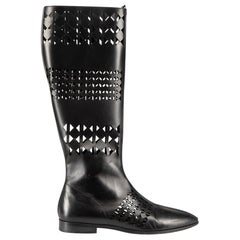 Alaïa Black Leather Cut Out Knee-High Boots Size IT 37.5