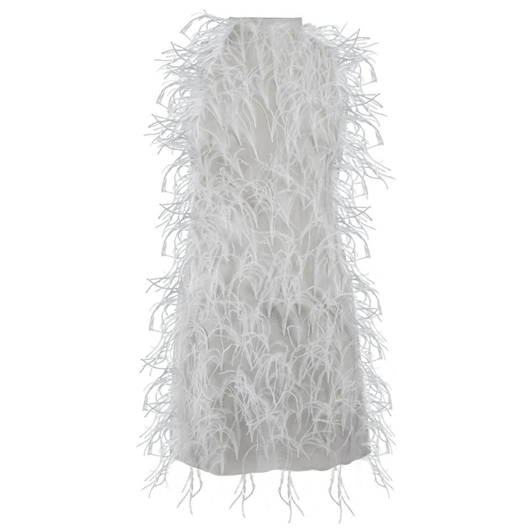 Ralph & Russo White Silk Feather Halterneck Dress Size M For Sale