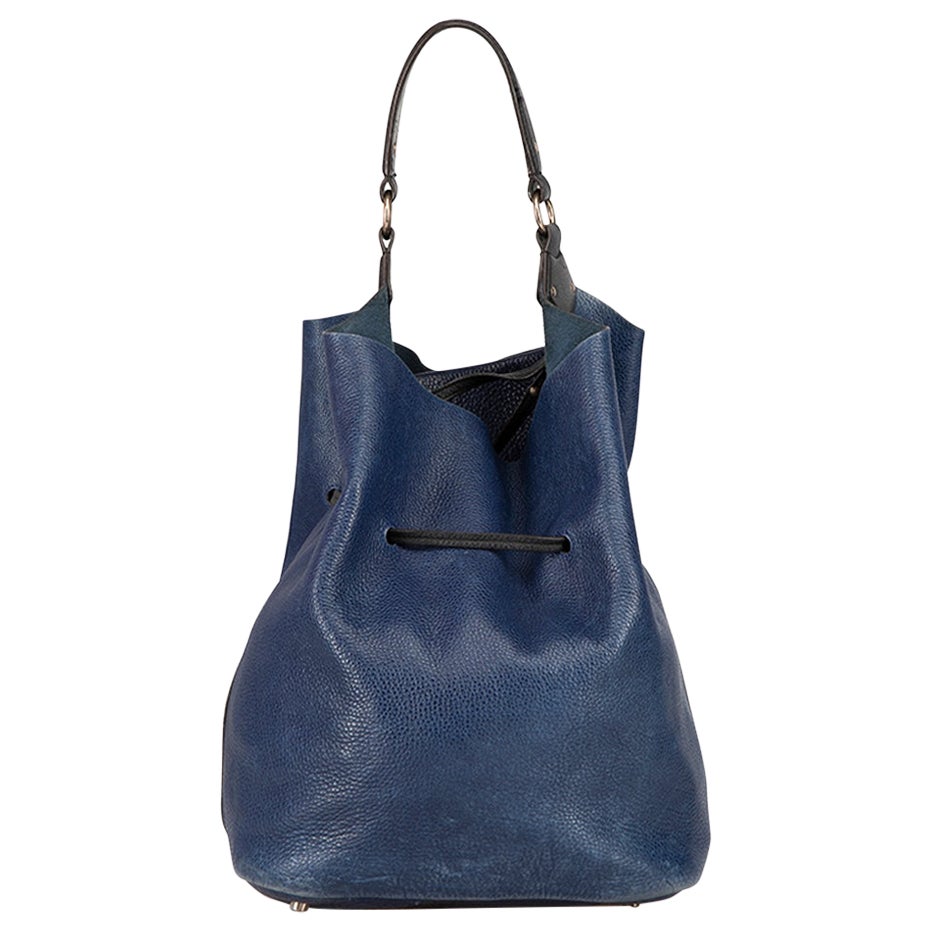 Burberry Blue Leather Bucket Bag For Sale
