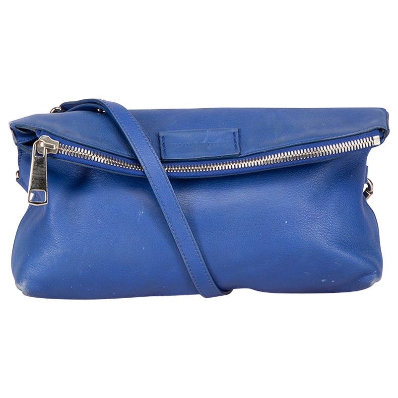 Burberry Blue Leather Fold Over Crossbody Bag For Sale
