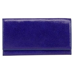 Used Smythson Purple Leather Bifold Travel Wallet