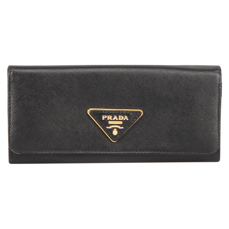 Prada Black Leather Saffiano Long Wallet