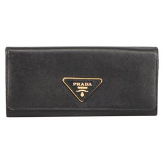Prada Black Leather Saffiano Long Wallet