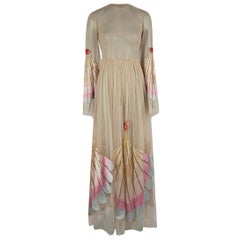 Sandra Mansour Beige Lace Sheer Embroidered Dress Size XS
