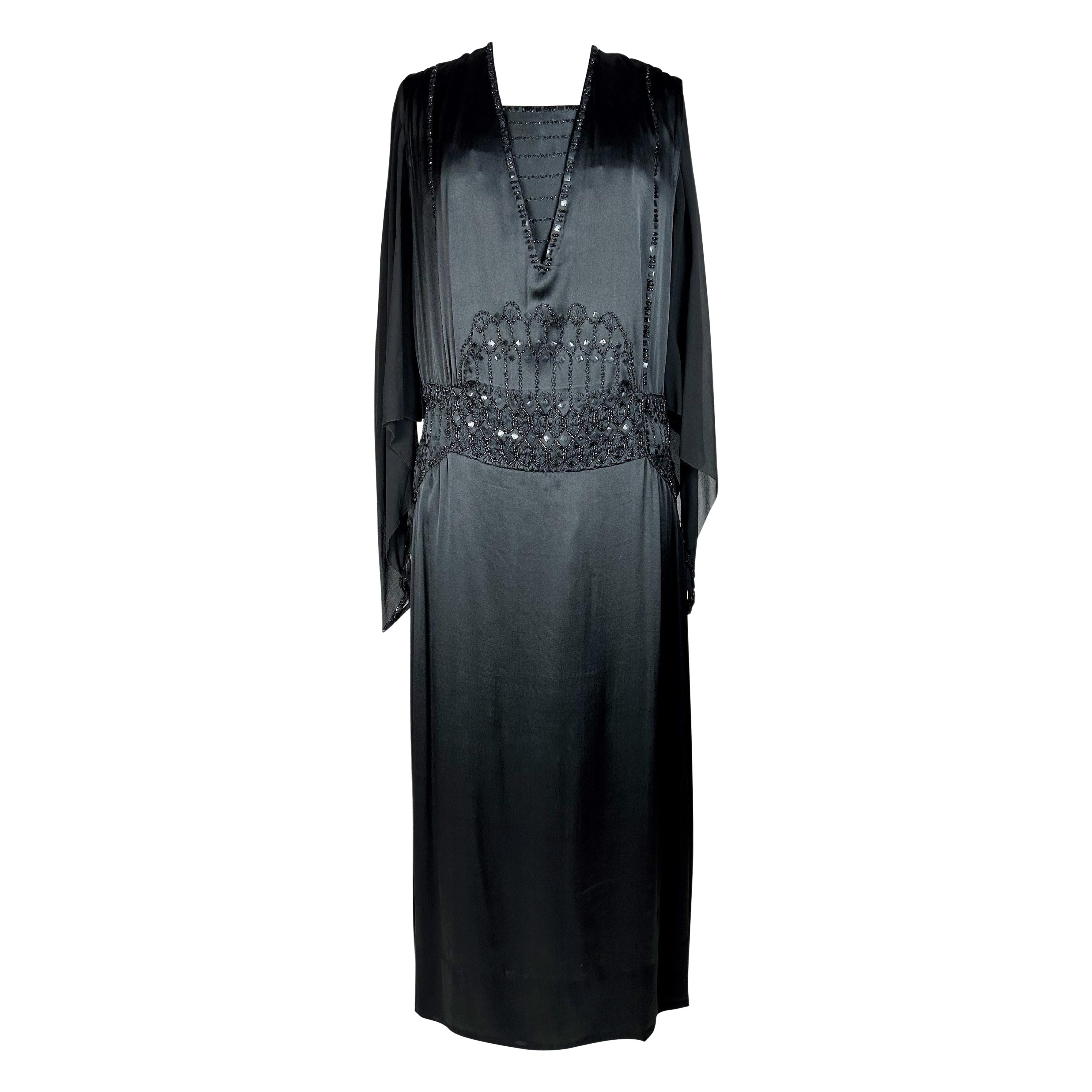 Long evening dress in embroidered satin and chiffon - Paris Circa 1930 For Sale