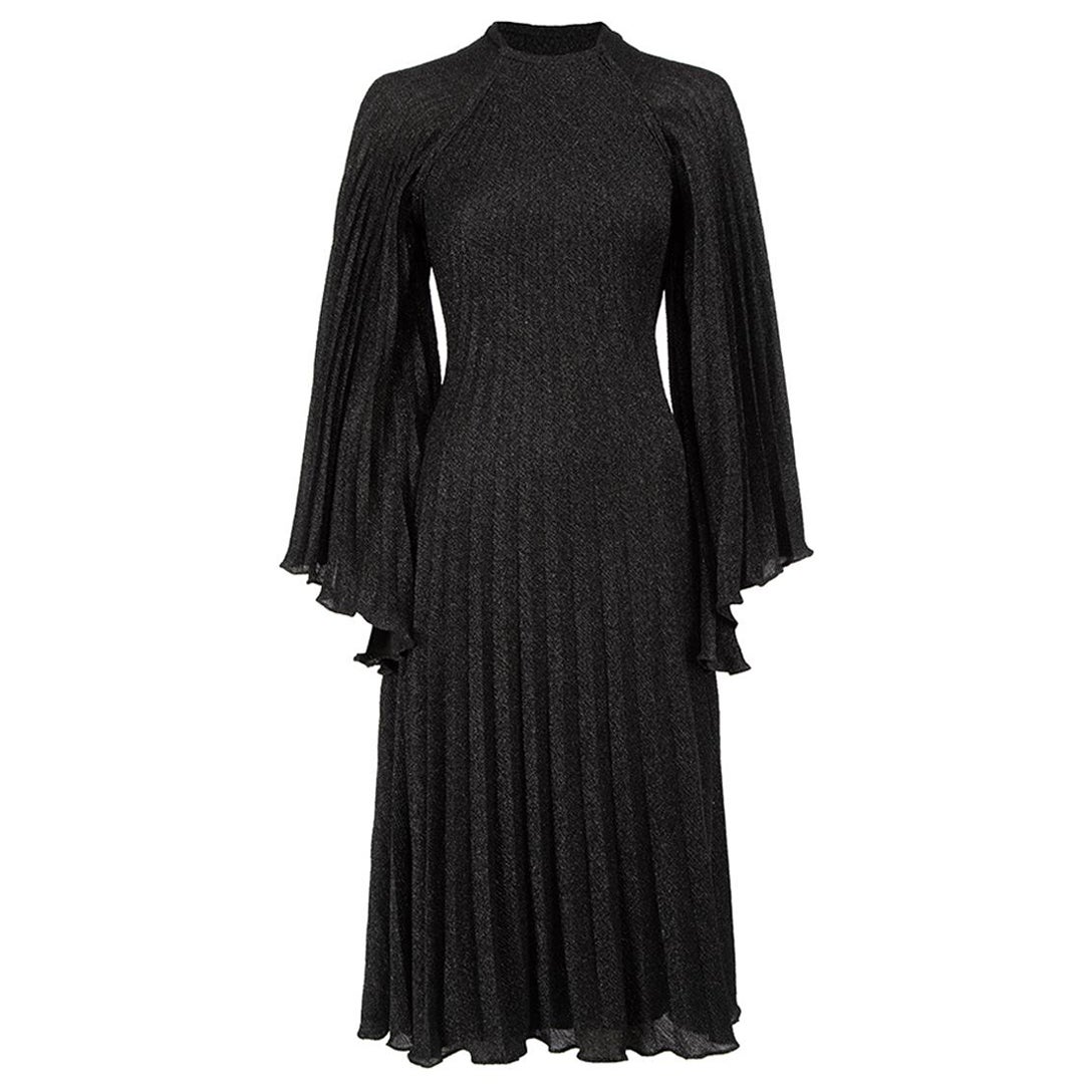 Sandra Mansour Black Silk Pleated Midi Dress Size S