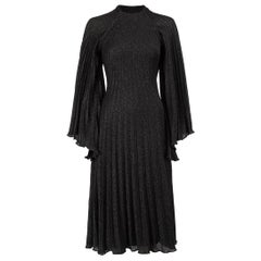 Sandra Mansour Black Silk Pleated Midi Dress Size S