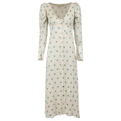 Sandra Mansour White Floral Pattern Midi Dress Size S