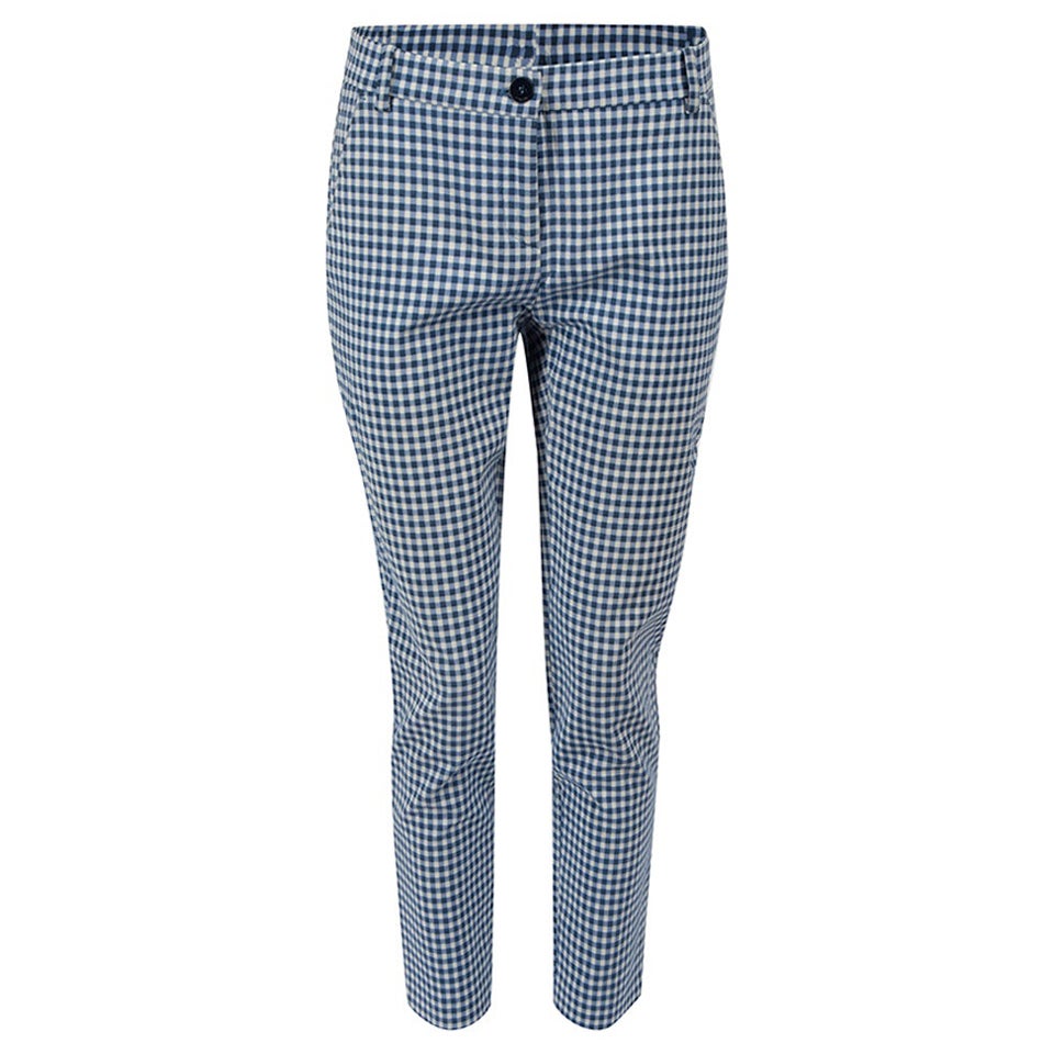 Pinko Blue Gingham Slim Cropped Trousers Size S For Sale