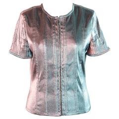CHANEL Iridescent Changing Lame SHORT SLEEVE JACKET Zip Front TOP Size 40 11