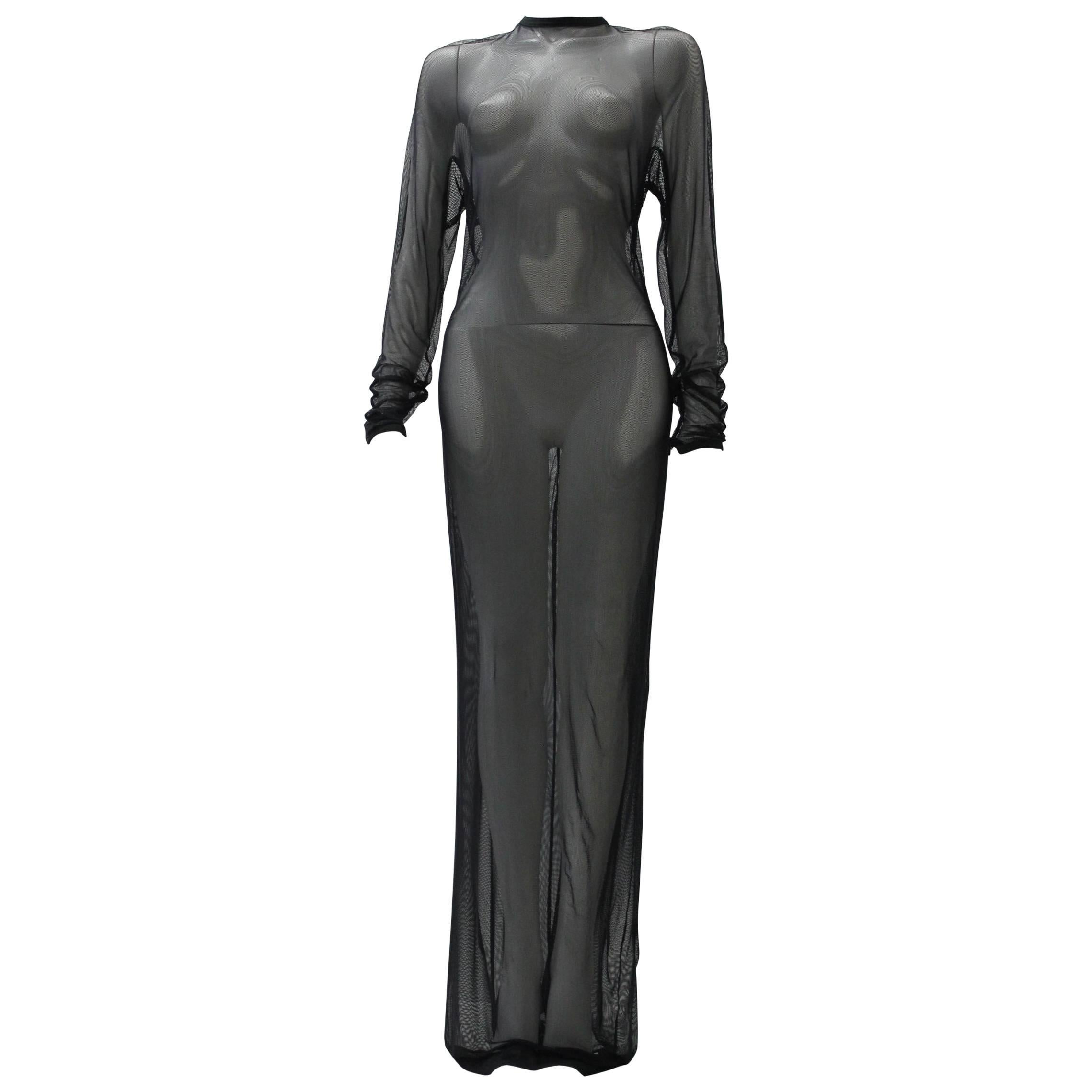 Unique Gianni Versace Sheer Net Maxi-Dress Fall 1990 For Sale
