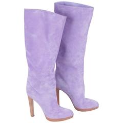 SERGIO ROSSI Lilac Suede HEELED BOOTS Shoes Size 38