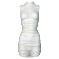 2000's Dolce & Gabbana Sheer Ivory Ruched Mesh Mini Dress