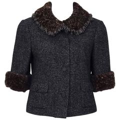 2005 Chanel Charcoal Jacket with Fur Trimmed Collar