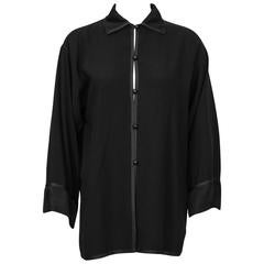1970's Yves Saint Laurent YSL Black Silk Crepe Blouse 2
