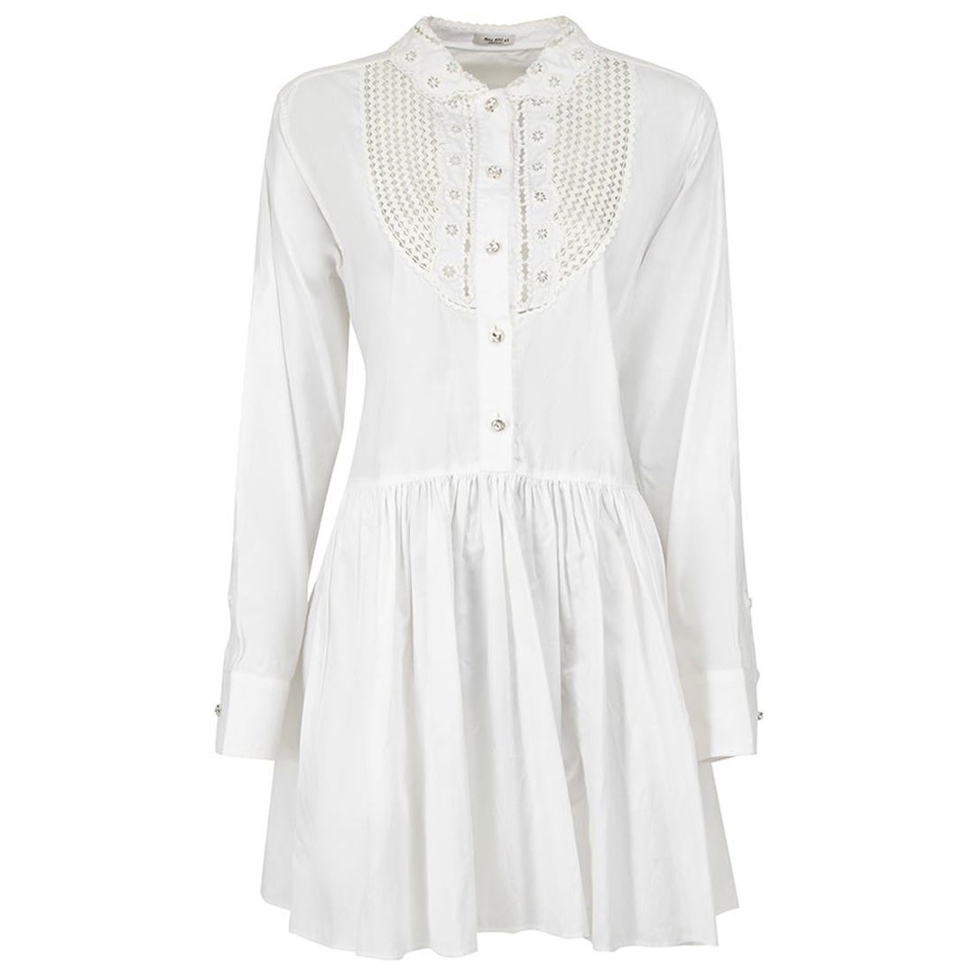 Miu Miu White Bib Accent Mini Smock Dress Size M For Sale