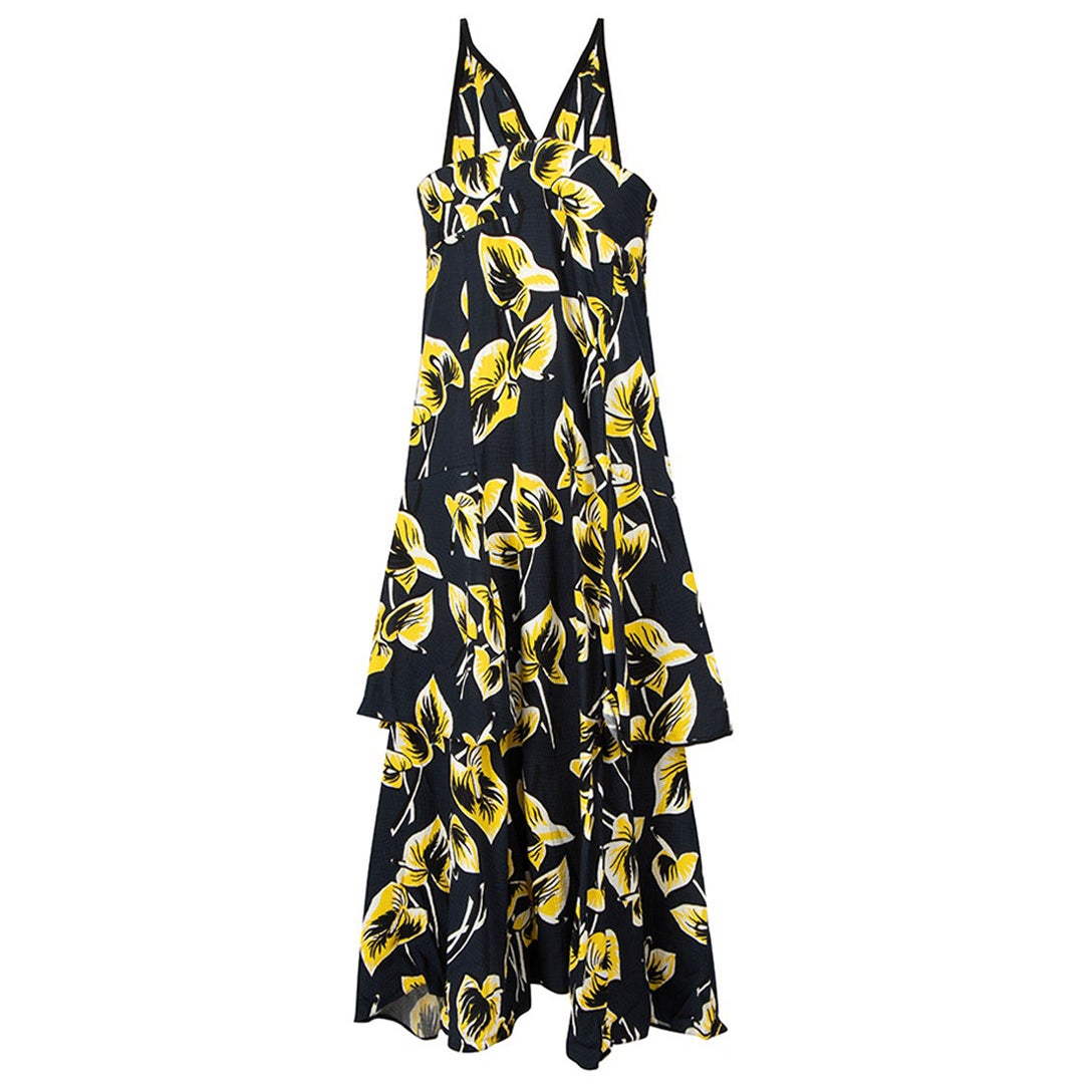 Marni Navy Floral Sleeveless Tiered Dress Size L For Sale