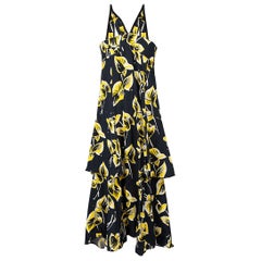 Marni Navy Floral Sleeveless Tiered Dress Size L