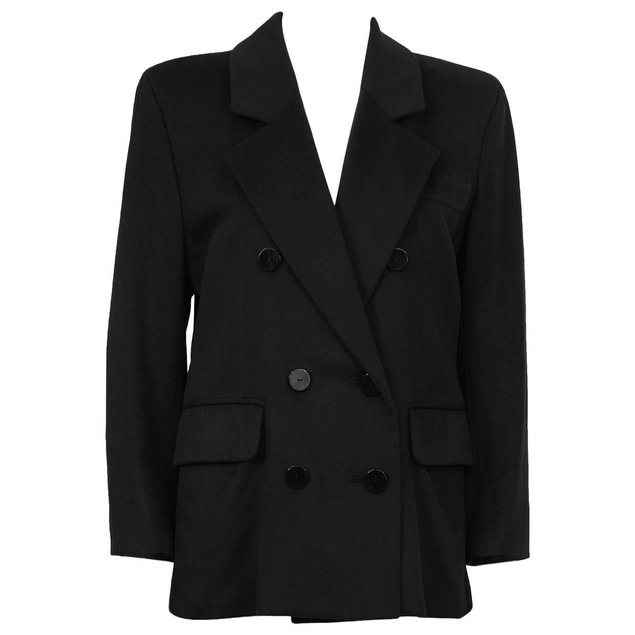 1980's Yves Saint Laurent YSL Black Cashmere Double Breasted Blazer For Sale