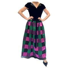 Vintage Sander Witlin Couture Velvet Bodice Harlequin Silk Gown