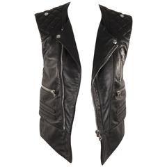 BALENCIAGA Black Leather BIKER MOTO GILET Vest SLEEVELESS Jacket SIZE 38 XS 3