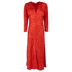 Sandro Red Floral Jacquard Midi Dress Size L