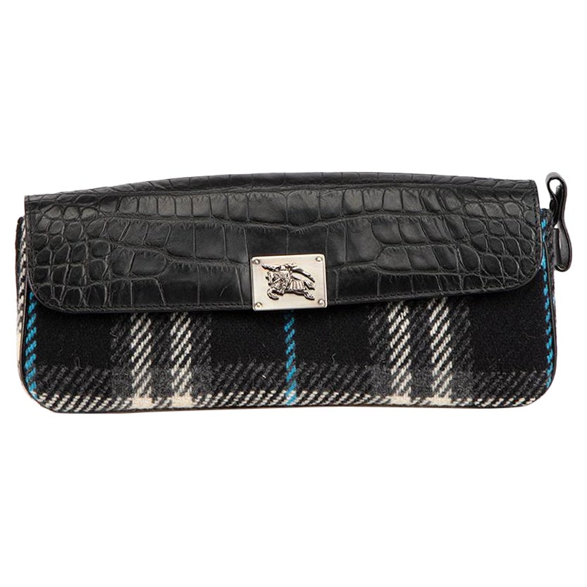 Burberry Black Checkered Clutch For Sale