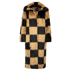 Stand Studio Faux Fur Check Print Langer Mantel Größe M