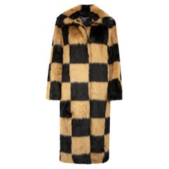 Stand Studio Faux Fur Check Print Long Coat Size M