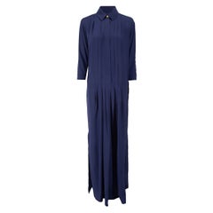 Kenzo Blue Silk Pleated Shirt Dress Size M