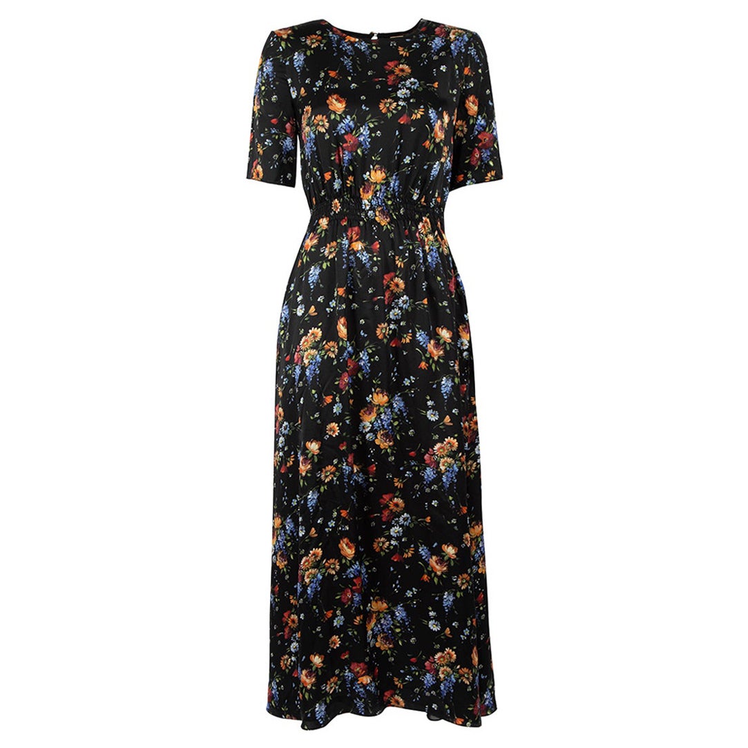 Adam Lippes Black Silk Floral Print Maxi Dress Size XS For Sale
