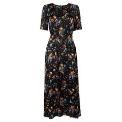 Adam Lippes Black Silk Floral Print Maxi Dress Size XS