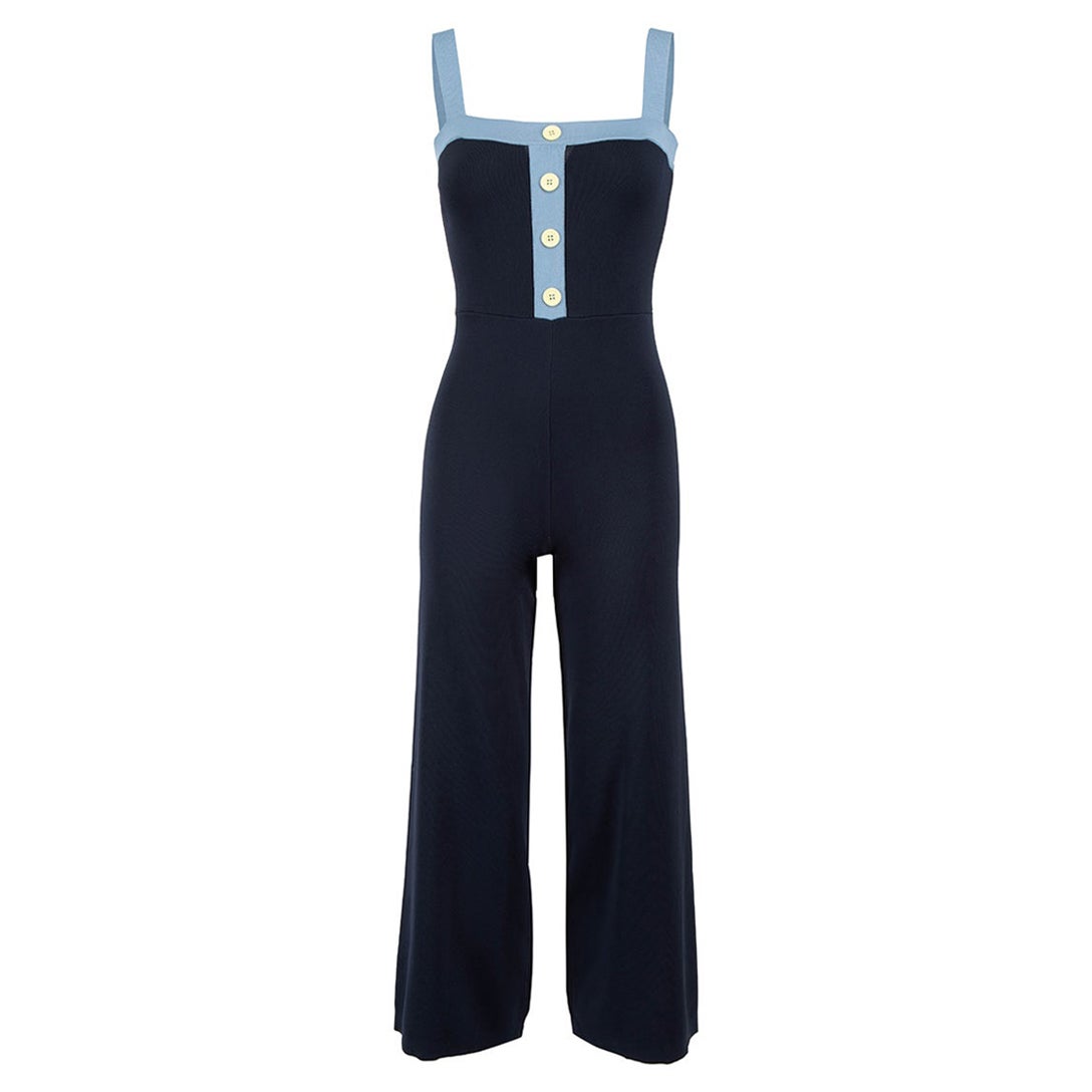 STAUD Blue Knitted Sleeveless Jumpsuit Size S