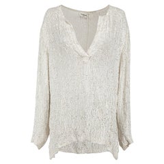 PAROSH White Sequin Embellished V-Neck Top Size M