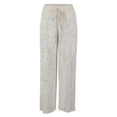 PAROSH White Sequin Embellished Wide Leg Trousers Size XS