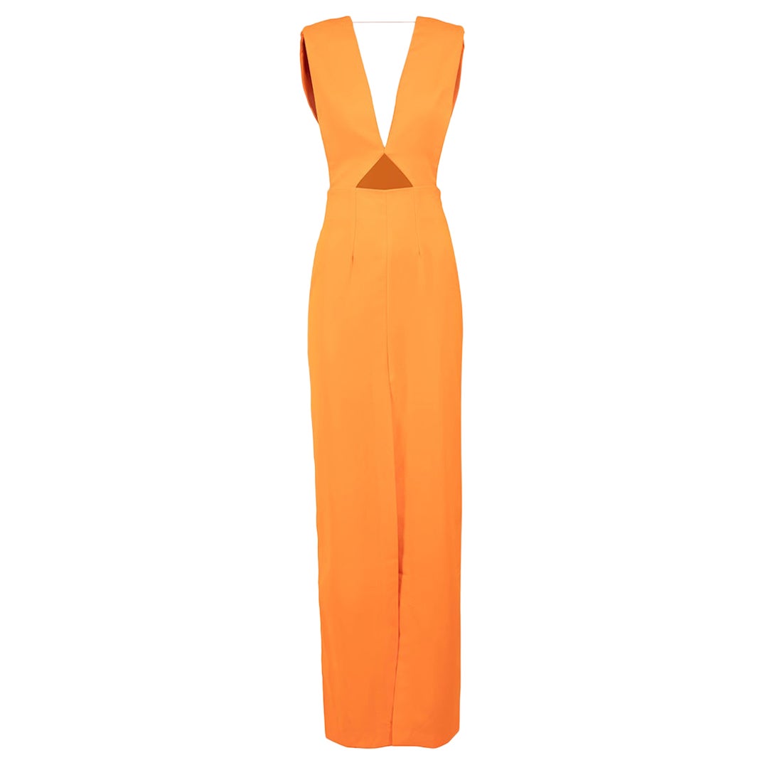 Solace London Neon Orange Plunge Neck Maxi Dress Size XS For Sale