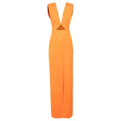 Solace London Neon Orange Plunge Neck Maxi Dress Size XS