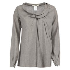 Chloé Grey Long Sleeve Ruffle Neck Top Size M