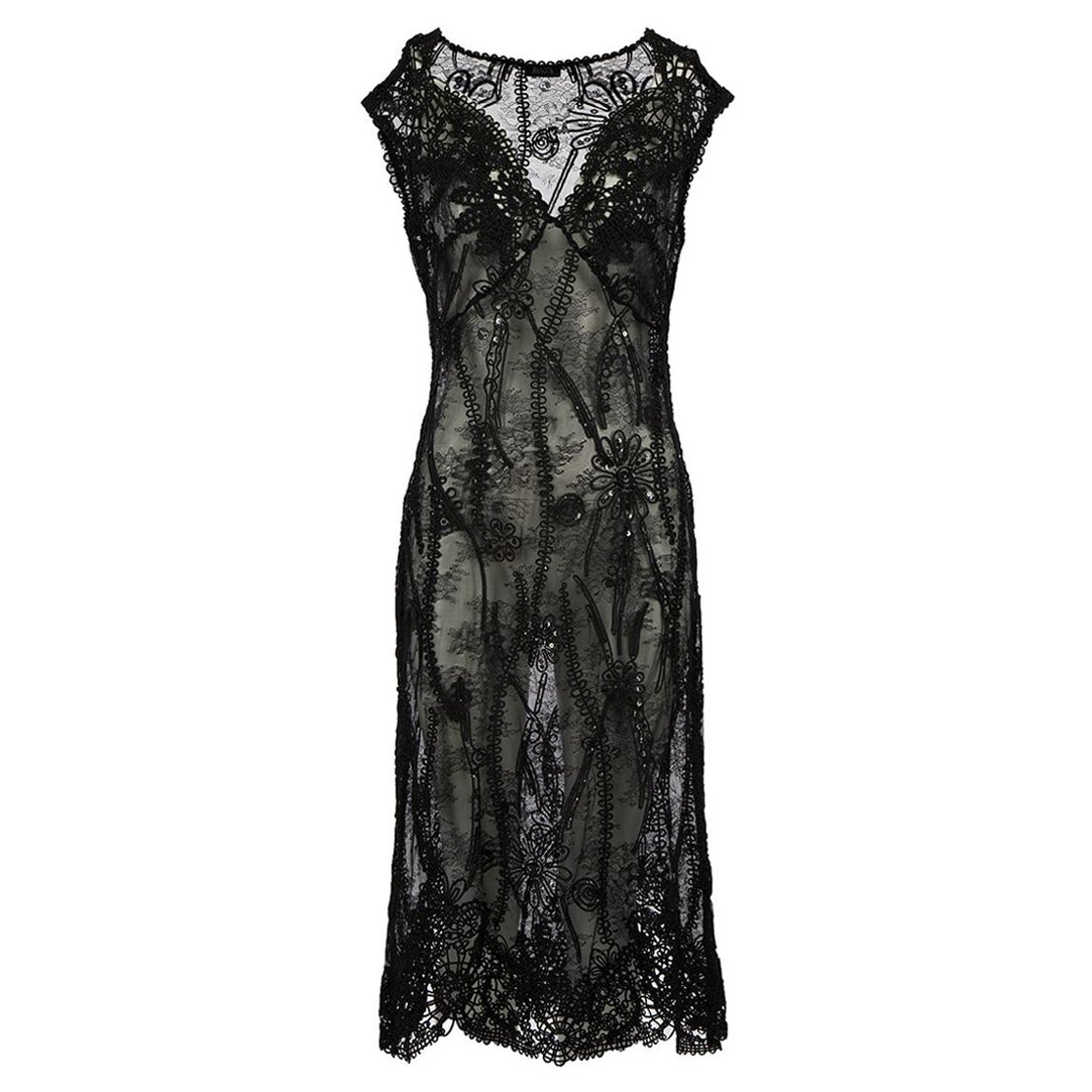 Dana Pisarra Black Lace Embellished Sheer Dress Size S