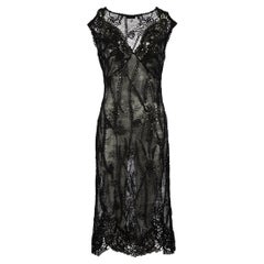 Dana Pisarra Black Lace Embellished Sheer Dress Size S