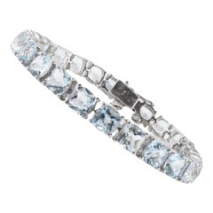 25,01 Quilates Aguamarina talla cojín Pulsera Tenis Plata de Ley Regalo Abuela