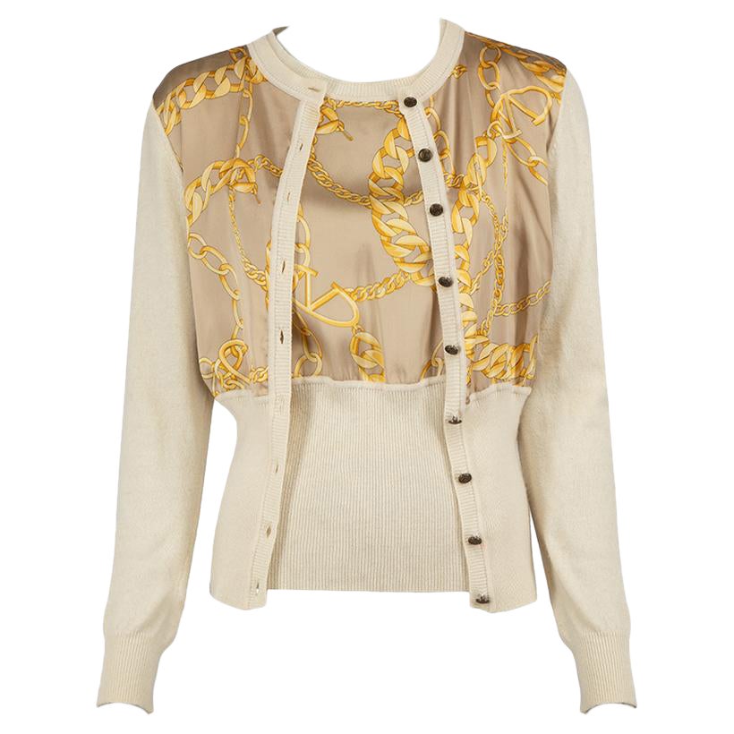 Valentino Beige Chain Panel Top & Cardigan Set Size L For Sale
